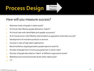 Especially in economic crisisThe current uncertain economic climate makes the effective and strategic management of talent more not less important. It is likely that whatever the economic backdrop, organisations will continue to prioritise recruiting scarce talent and identifying, developing and managing talent throughout the businessChartered Institute Personnel & Development4© HRPD Associates 2009