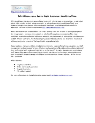 Talent management system kapta  announces new demo video