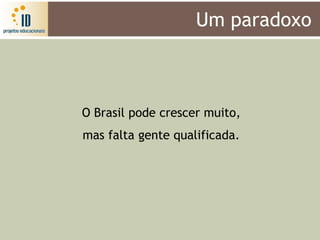 Um paradoxo



O Brasil pode crescer muito,
mas falta gente qualificada.
 