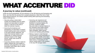 WHAT ACCENTURE DID
A journey to value (continued)
Unlike the Excel spreadsheet, the tool switched up how HR planning and f...