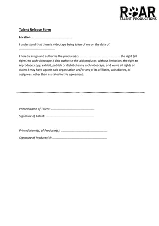 Talent release form | PDF