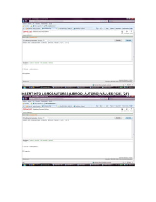 INSERT INTO LIBROSAUTORES (LIBROID, AUTORID) VALUES ('028', '28')
 