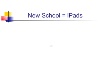 New School = iPads



               QuickTime™ and a
                 decompressor
       are needed to see this picture.
 