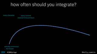 @holly_cummins#IBMGarage
how often should you push to master?
every character every commit
(several times an hour)
integrate?
actually continuous
… but stupid
 