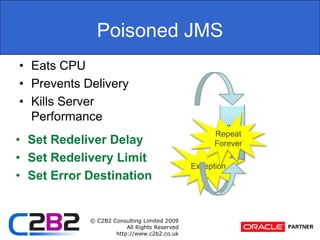 Poisoned JMSEats CPUPrevents DeliveryKills Server PerformanceJMSQRepeatForeverSet Redeliver DelaySet Redelivery LimitSet Error DestinationException