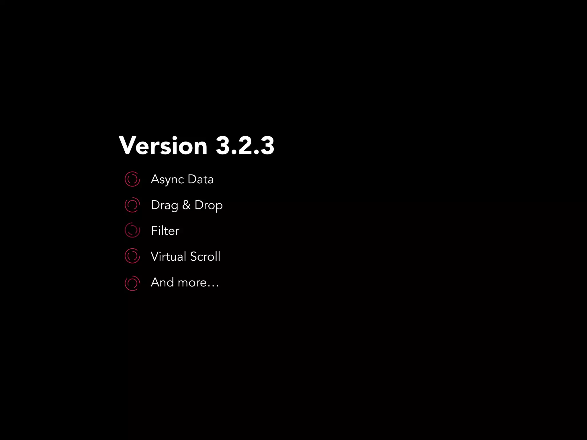 Version 3.2.3
Async Data
Drag & Drop
Filter
Virtual Scroll
And more…
 