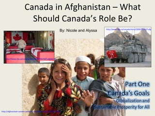 Canada in Afghanistan – What Should Canada’s Role Be? http://www.cbc.ca/canada/story/2009/02/10/f-afghanistan.html http://www.cbc.ca/canada/story/2009/02/10/f-afghanistan.html http://afghanistan-canada-solidarity.org/files/images/TF%201-08%20019-REDUCED.jpg By: Nicole and Alyssa  