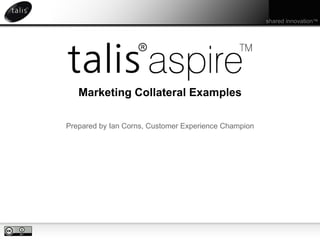 Marketing Collateral Examples Prepared by Ian Corns, Customer Experience Champion 