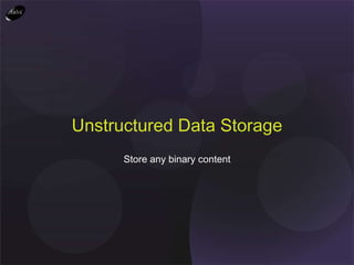 Store any binary content Unstructured Data Storage 