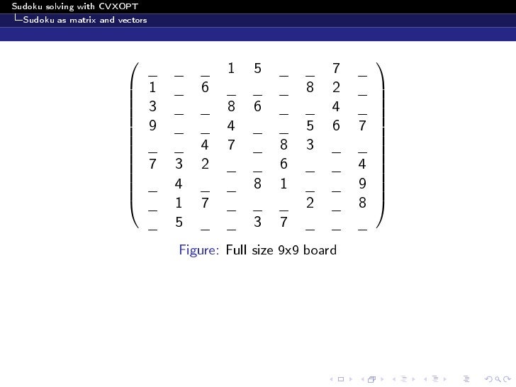 matrix size cvxopt L1 Sudoku