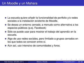 Un Moodle y un Mahara



                          ˜
     La escuela quiere anadir la funcionalidad de portfolio y/o redes...