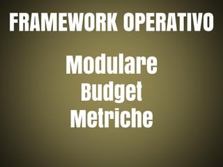 FRAMEWORK OPERATIVO
Modulare
Budget
Metriche

 