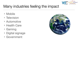 Many industries feeling the impact
} Mobile

} Television

} Automotive

} Health Care

} Gaming

} Digital signage

} Government
 