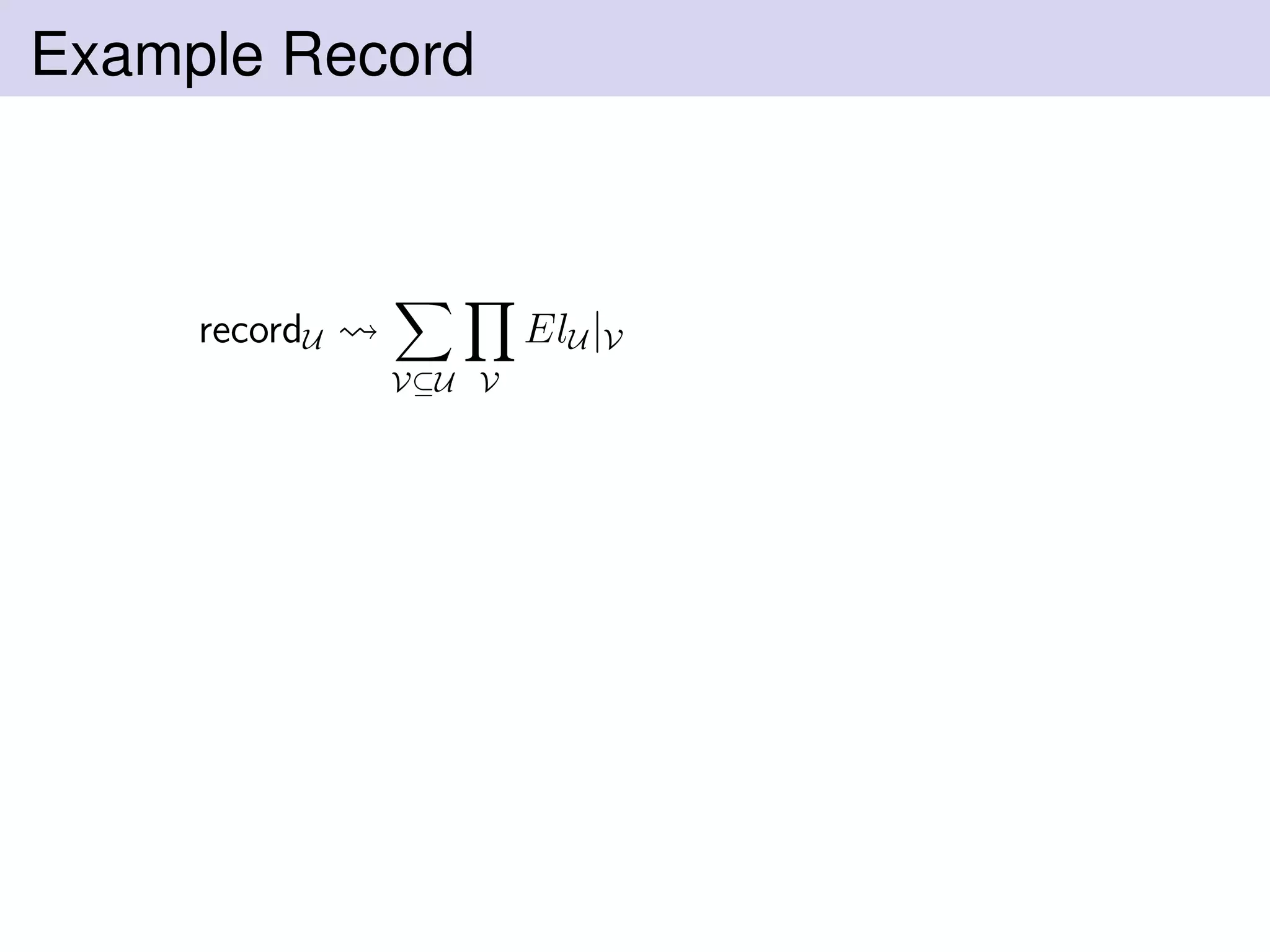 Example Record
recordU
V⊆U V
ElU |V
 