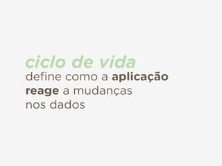 deﬁne como a aplicação
reage a mudanças  
nos dados
ciclo de vida
 