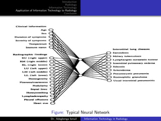 Introduction
Radiology
Information Technology
Application of Information Technology to Radiology
Conclusion
Figure: Typical Neural Network
Dr. Adegbenga Ismail Information Technology in Radiology
 