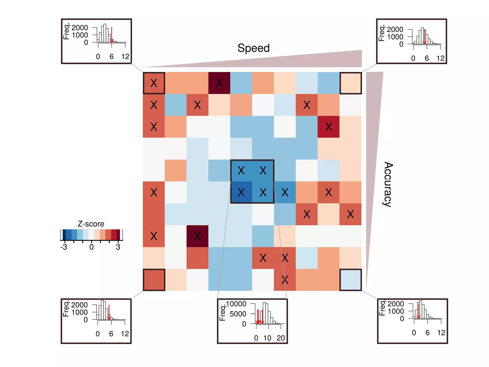 -3 30
Z-score
Speed
Accuracy
Freq.
0 6 12
0
1000
2000
Freq.
0 6 12
0
1000
2000
Freq.
0 20
0
5000
10000
10
Freq.
0 6 12
0
1000
2000
Freq.
0 6 12
0
1000
2000
X
X X
X X
X X
X X X X X
X X
X X
X X X
X X
 