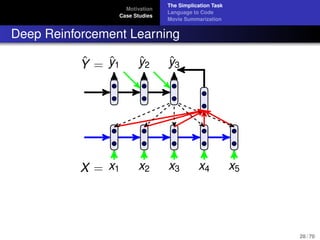 Motivation
Case Studies
The Simplication Task
Language to Code
Movie Summarization
Deep Reinforcement Learning
X = x1 x2 x...