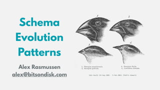 Schema
Evolution  
Patterns
Alex Rasmussen
alex@bitsondisk.com John Gould (14.Sep.1804 - 3.Feb.1881) [Public domain]
 