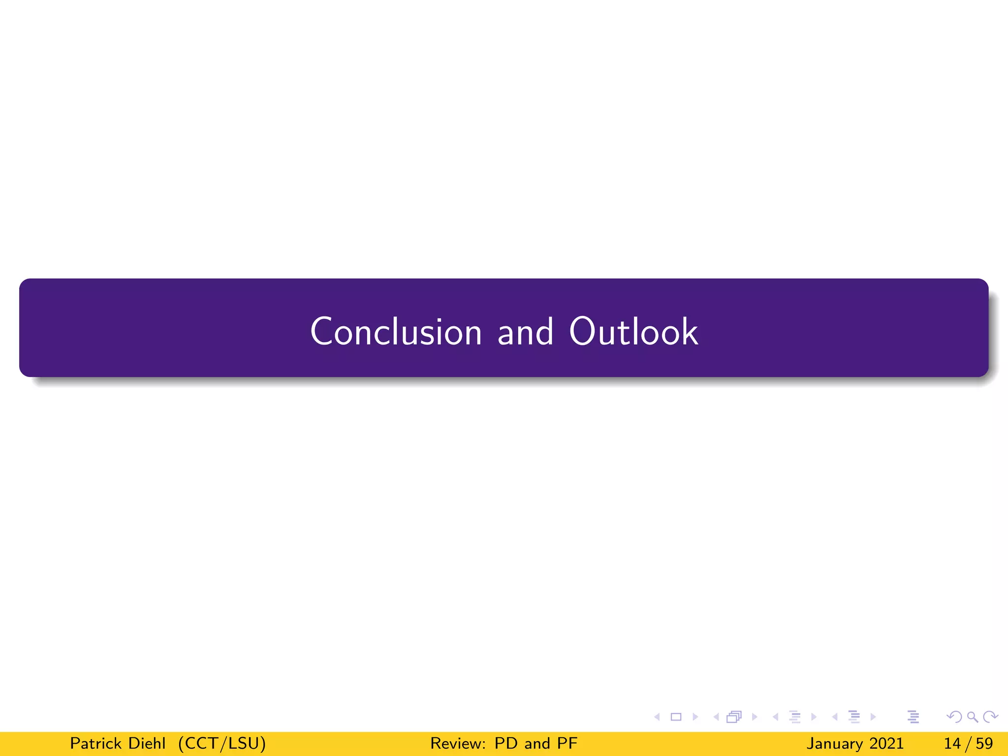 Conclusion and Outlook
Patrick Diehl (CCT/LSU) Review: PD and PF January 2021 14 / 59
 