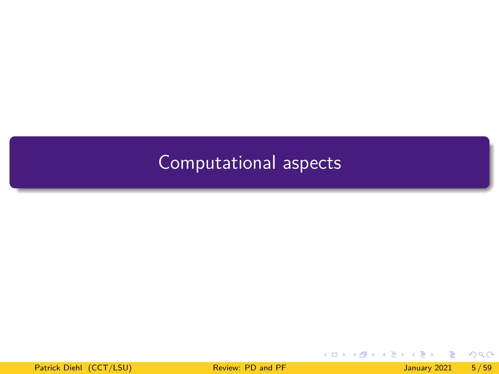Computational aspects
Patrick Diehl (CCT/LSU) Review: PD and PF January 2021 5 / 59
 