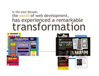 In the past decade,
the world of web development,
has experienced a remarkable
transformation
t    f    ti
 