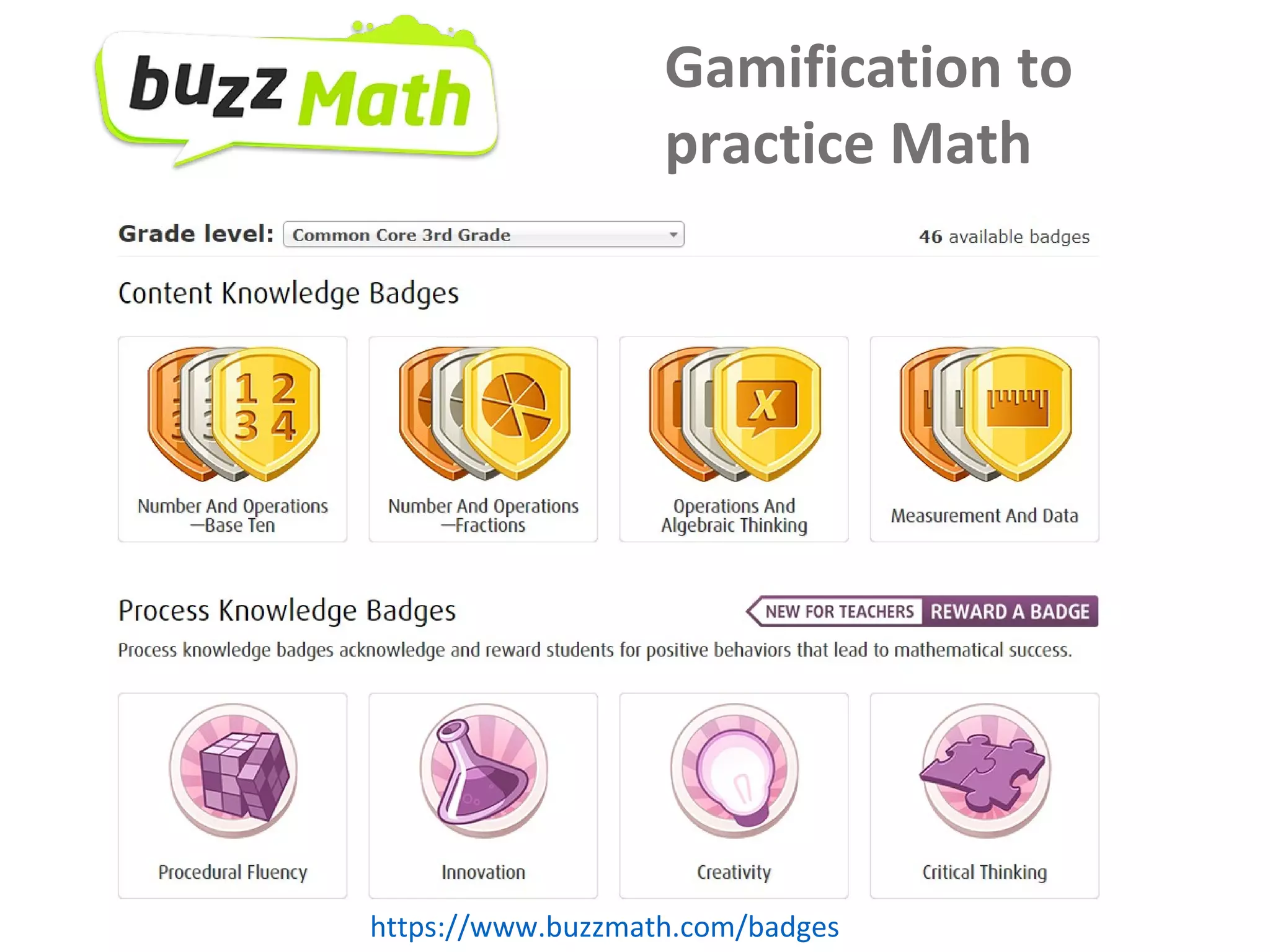 Netmath
https://www.buzzmath.com/badges
Gamification to
practice Math
 