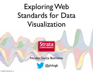 Exploring Web
                            Standards for Data
                               Visualization



                               Nicolas Garcia Belmonte

                                         @philogb
Thursday, February 28, 13
 