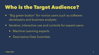Who is the Target Audience?
• "Big green button" for novice users such as software
developers and business analysts;
• Iterative, interactive use and controls for expert users:
• Machine Learning experts
• Descriptive Data Scientists
© H2O.ai, 2016 5
 