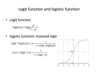 Logit	
  func7on	
  and	
  logis7c	
  func7on	
  
•  Logit	
  func7on	
  
	
  
•  logis7c	
  func7on:	
  Inversed	
  logit	
  

 
