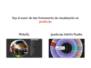 Soy el autor de dos frameworks de visualización en
                     JavaScript



     PhiloGL                 JavaScript InfoVis Toolkit
 