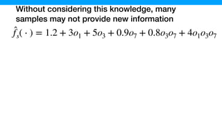 Without considering this knowledge, many
samples may not provide new information
̂fs( ⋅ ) = 1.2 + 3o1 + 5o3 + 0.9o7 + 0.8o3o7 + 4o1o3o7
 