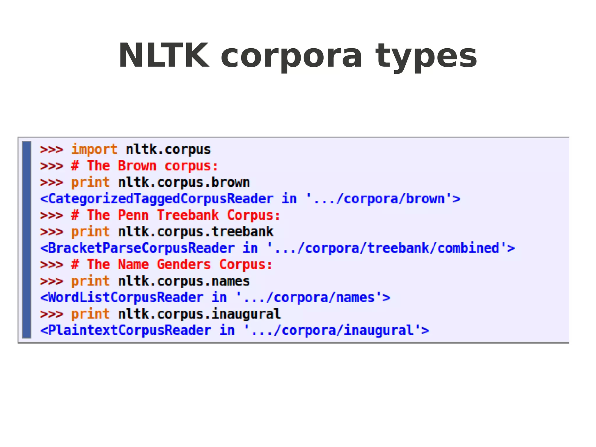 NLTK corpora types
 