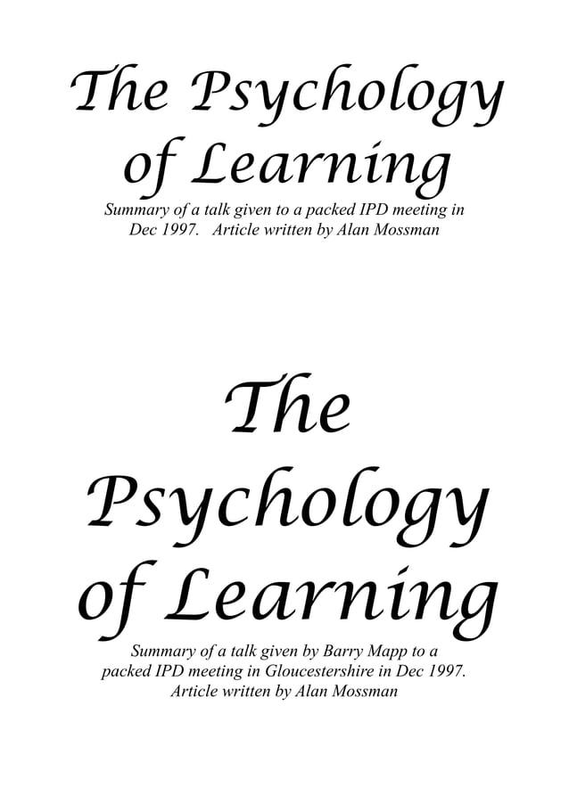 Talk The Psychology Of Learning PDF Free Download Talk the psychology of learning pdf free download