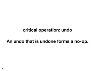 critical operation: undo

    An undo that is undone forms a no-op.




8
 