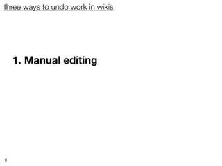 three ways to undo work in wikis




    1. Manual editing




9
 