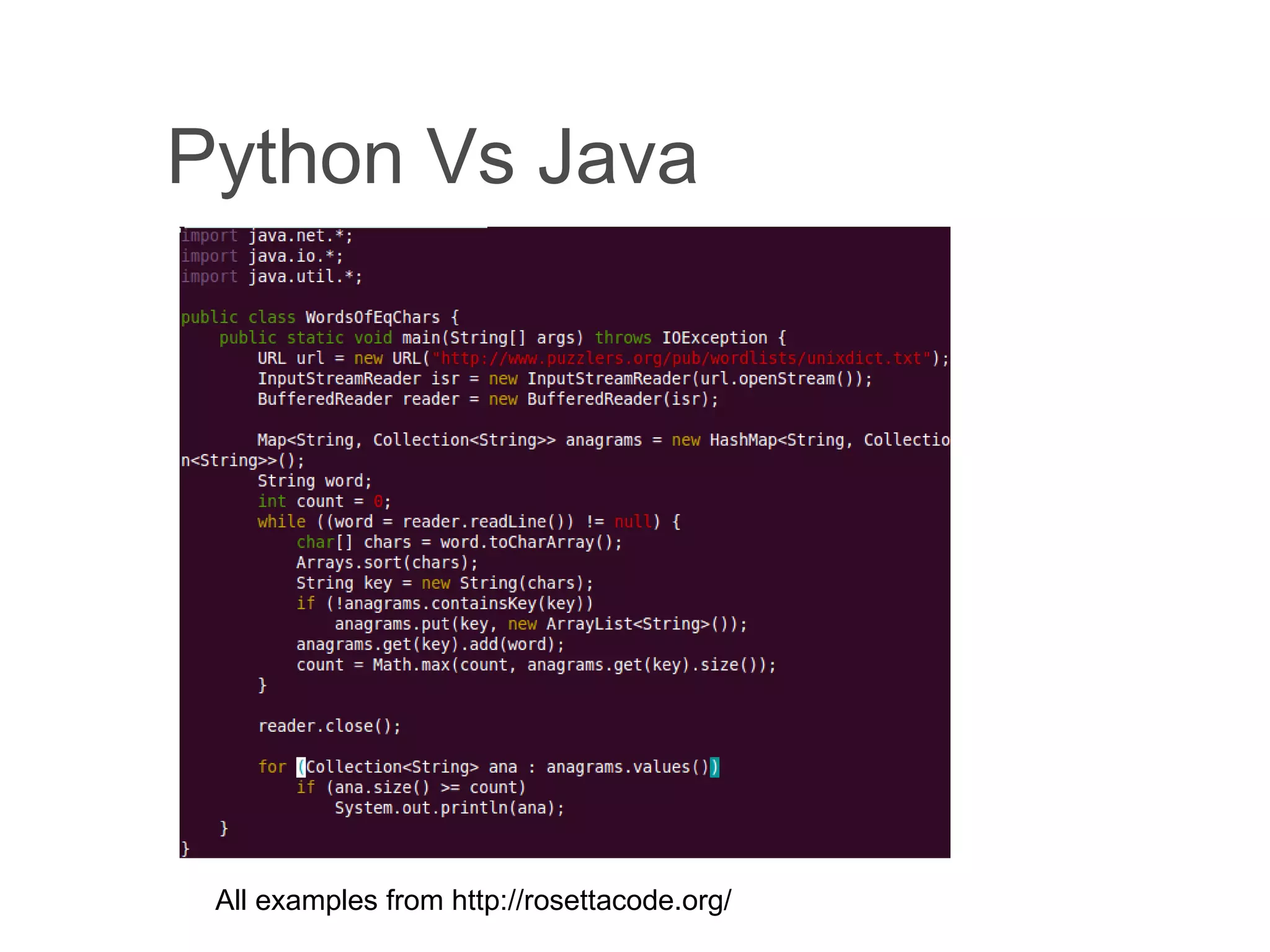 Python Vs C All examples from http://rosettacode.org/