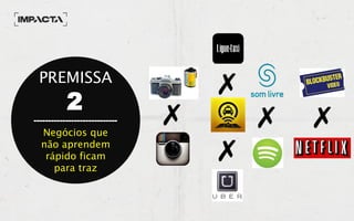 PREMISSAPREMISSA
22
----------------------------------------------------------
Negócios queNegócios que
não aprendemnão aprendem
rápido ficamrápido ficam
para trazpara traz
 