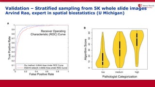 Validation – Stratified sampling from 5K whole slide images
Arvind Rao, expert in spatial biostatistics (U Michigan)
 