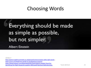 Anything that you post on social media (article links,
pictures, videos – everything) is essentially a part of
your content… Like any other content, your social
media posts absolutely need to be of high quality
and provide value to your audience.
Jeff Bullas, 2016
"Content is anything that adds value to the reader's
life. It can add value by making them smarter,
making them laugh, making them do their job
better, rush to their child to share the video, make a
contribution to a charity.”
Avinash Kaushik @avinash
20/06/17
Bex Lewis
@drbexl
23
 