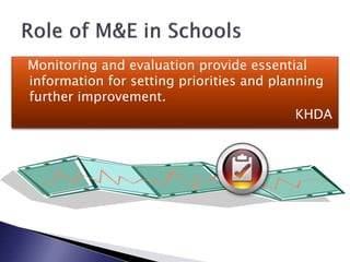 Monitoring and evaluation provide essential
information for setting priorities and planning
further improvement.
KHDA
 