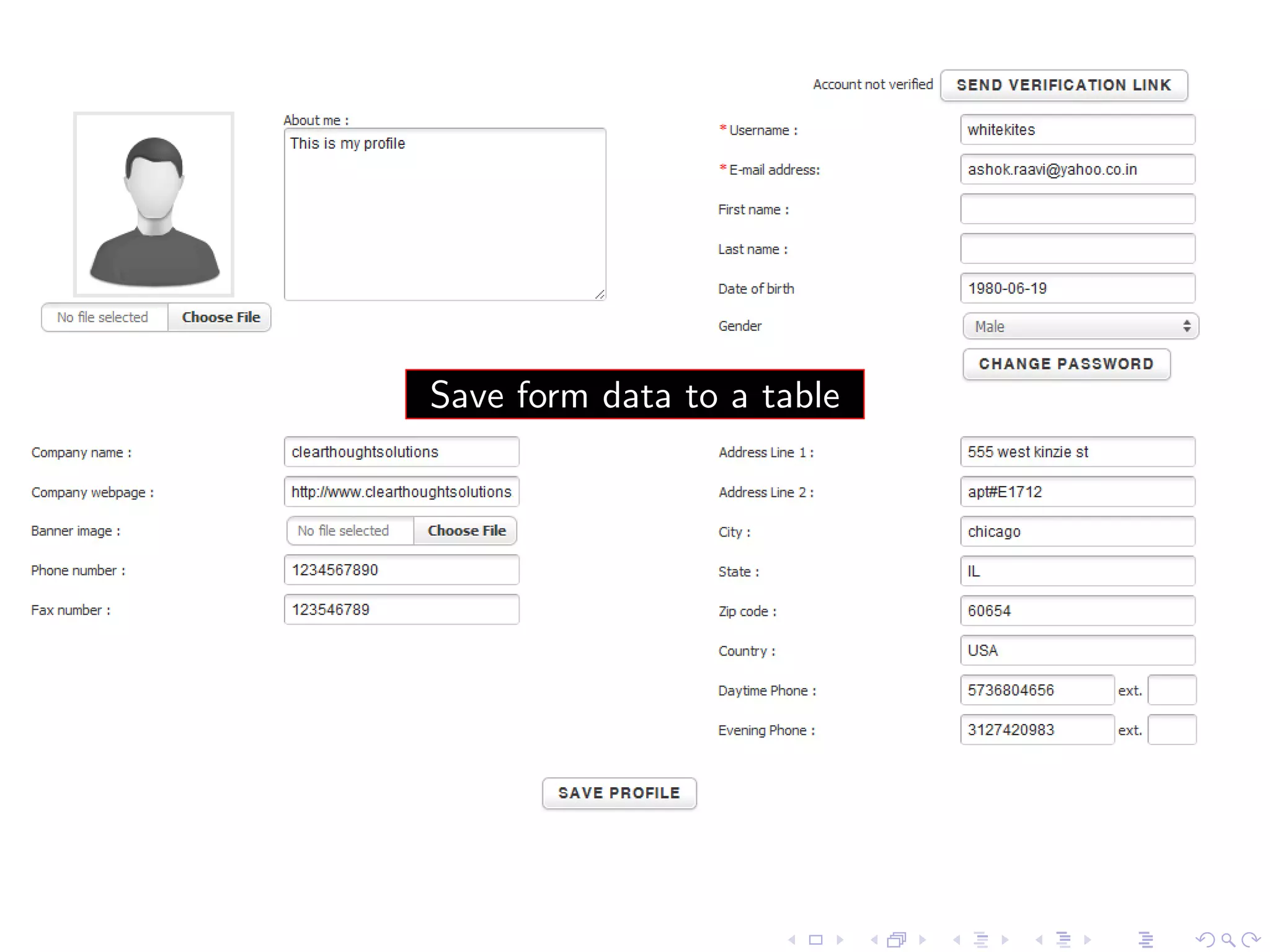 Save form data to a table
 