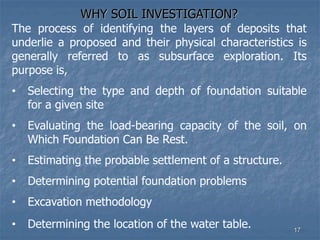 WHY SOIL INVESTIGATION?
n
Which Foundation Can Be Rest.
• Excavation methodology
17
 