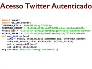 Enviando mensagens
Acesso Twitter Autenticado

 
