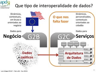 Luís%Vidigal%(FEUP%–%Talk%a%Bit%6%Fev%2015)%
Não%vale%a%pena%criar%novas%buzzwords%
sem%resolver%velhos%problemas%
Andrea%Di%Maio%(2012)% 41%
 