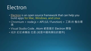 Electron
for Mac, Windows, and Linux
 