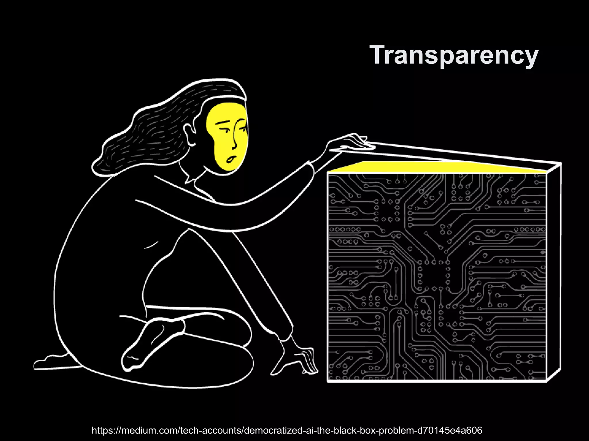 Transparency
https://medium.com/tech-accounts/democratized-ai-the-black-box-problem-d70145e4a606
 