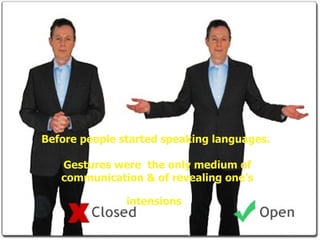 Before people started speaking languages.  Gestures were  the only medium of communication & of revealing one’s intensions   