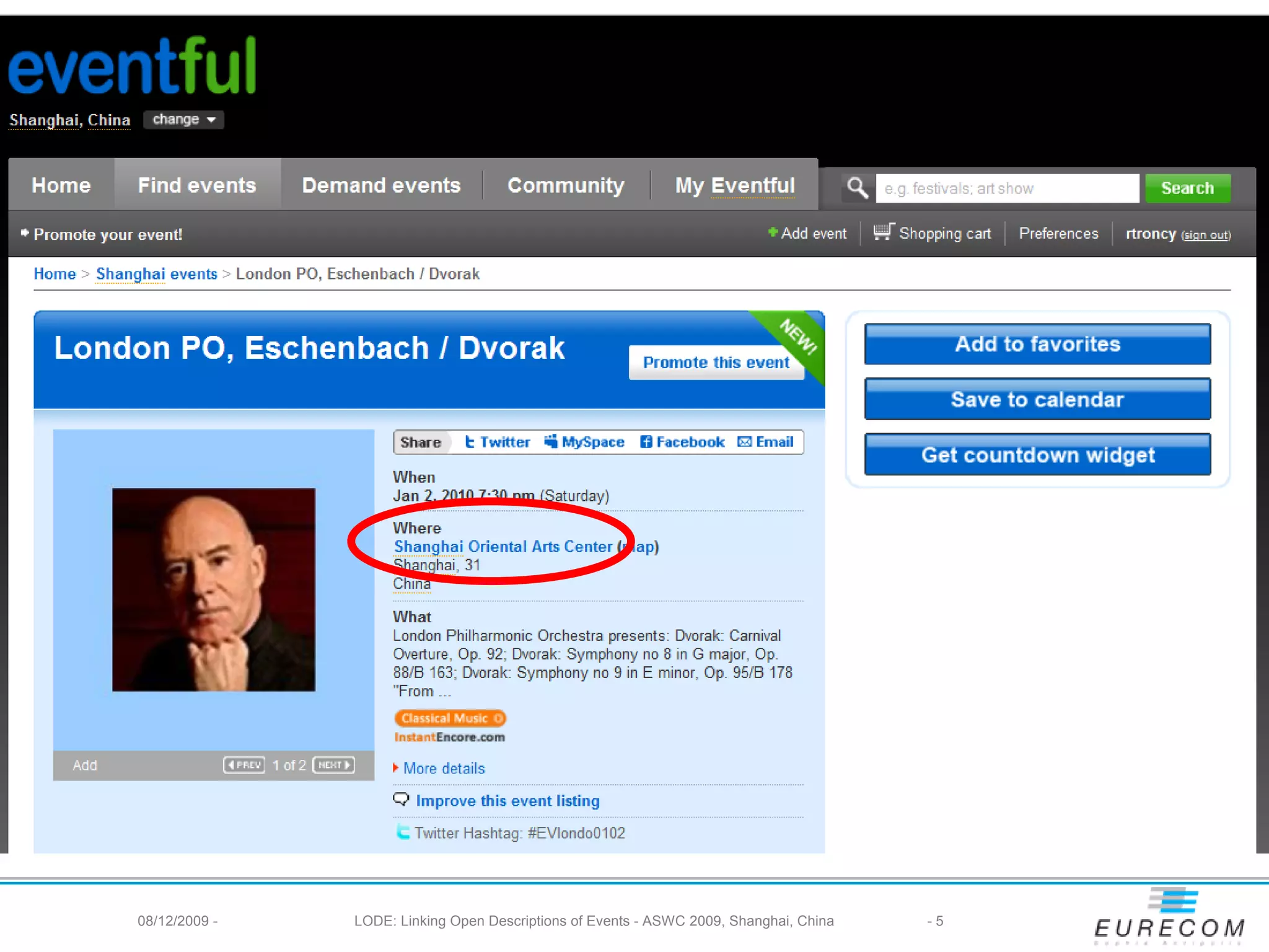 08/12/2009 -   LODE: Linking Open Descriptions of Events - ASWC 2009, Shanghai, China   -5
 