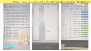 1h API call per day
Software to study online activity which is delineated, inscribed and rearranged by digital platforms.
 